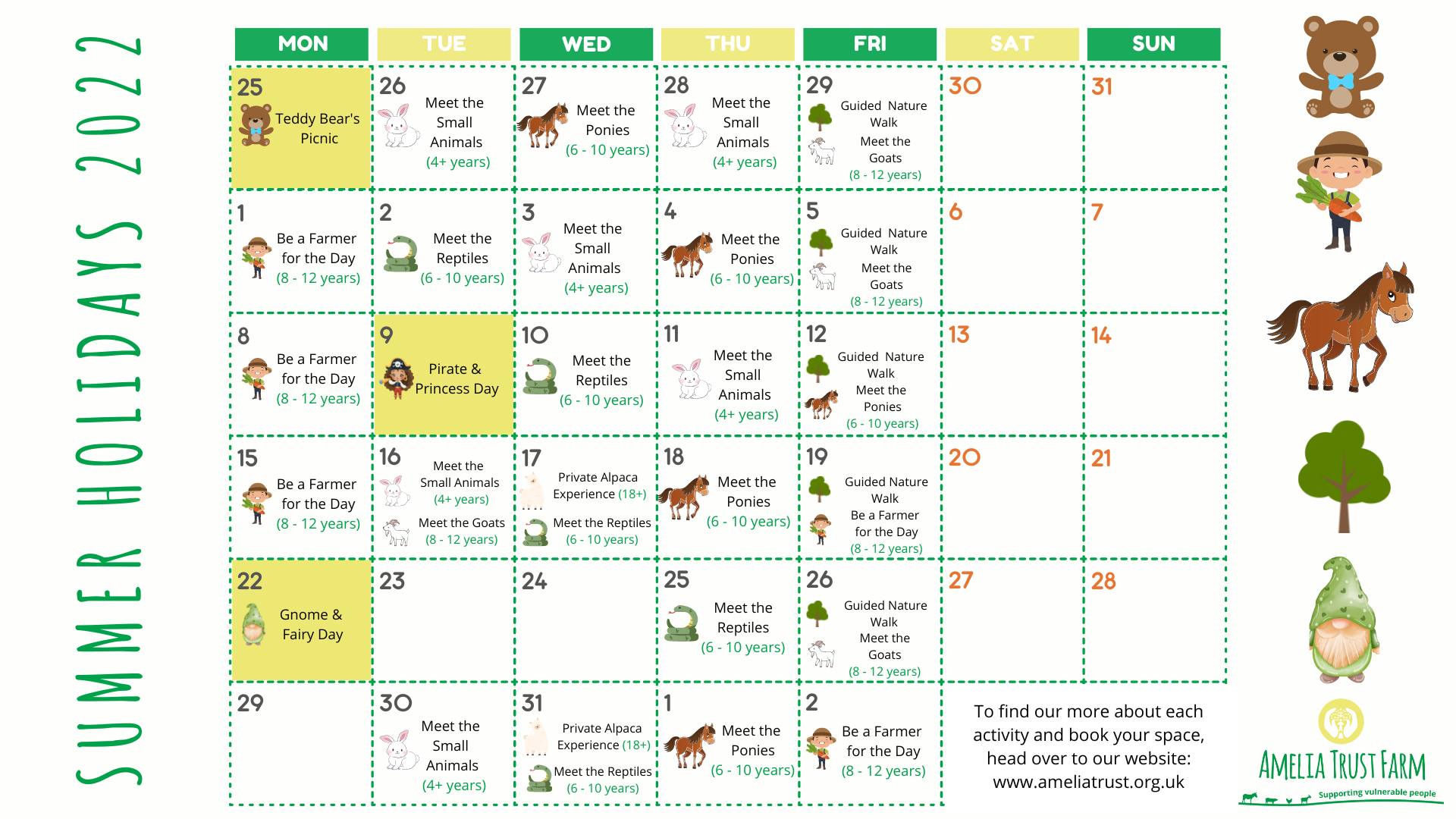 At a glance view of the summer holiday calendar